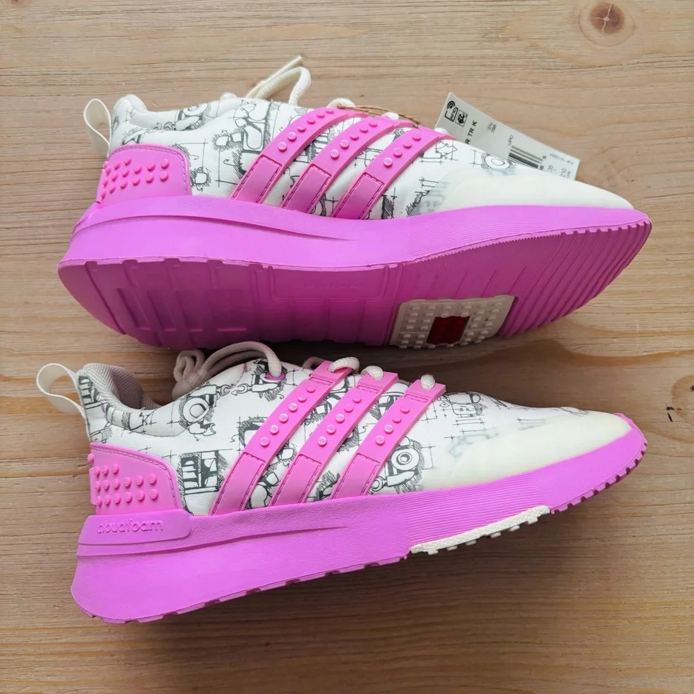 adidas Girls LEGO x Racer TR 'Off White Bliss‎ Lilac' Size 3 US Big Kid Pink NWT